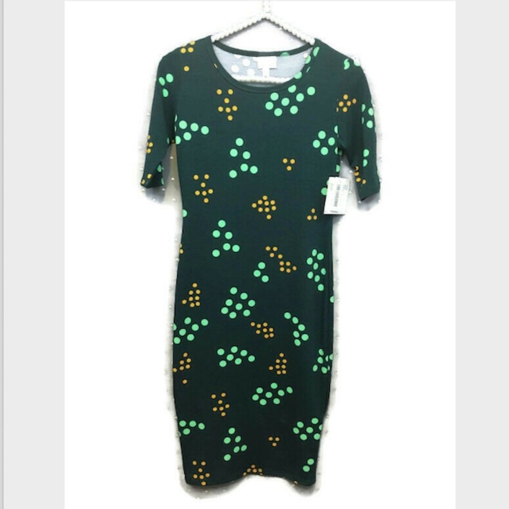 Lularoe Julia Bodycon Dress XXS Green Polka Dot